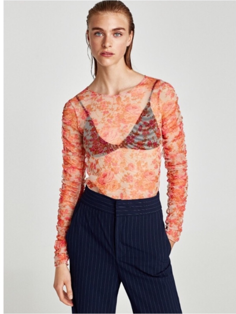 ⭐️3/$30⭐️ (bundle deal) ZARA Sheer Floral Mesh Top